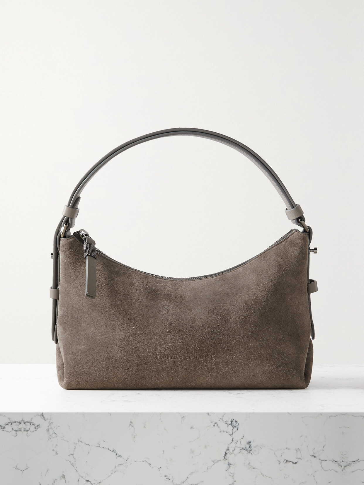 Brunello Cucinelli Leather-trimmed Suede Shoulder Bag In Brown