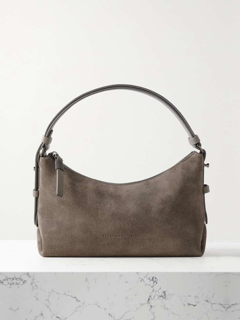 Brunello Cucinelli Leather-trimmed Suede Shoulder Bag