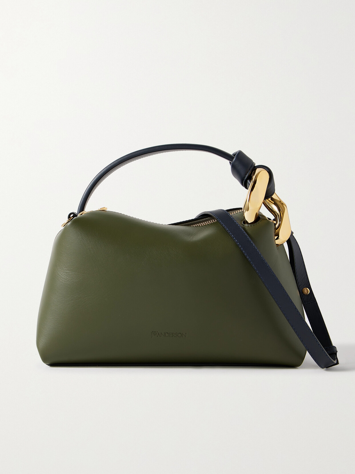 Jw Anderson Chain-embellished Two-tone Leather Shoulder Bag In Green