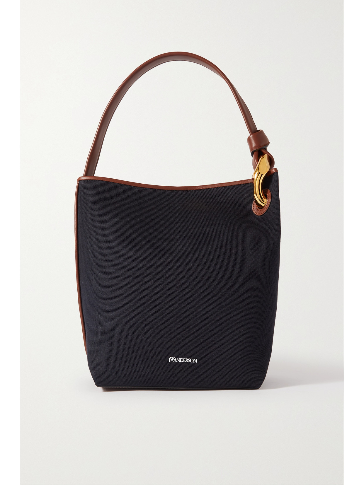 JW Anderson - Chain-embellished Leather-trimmed Cotton-canvas Bucket Bag - Blue