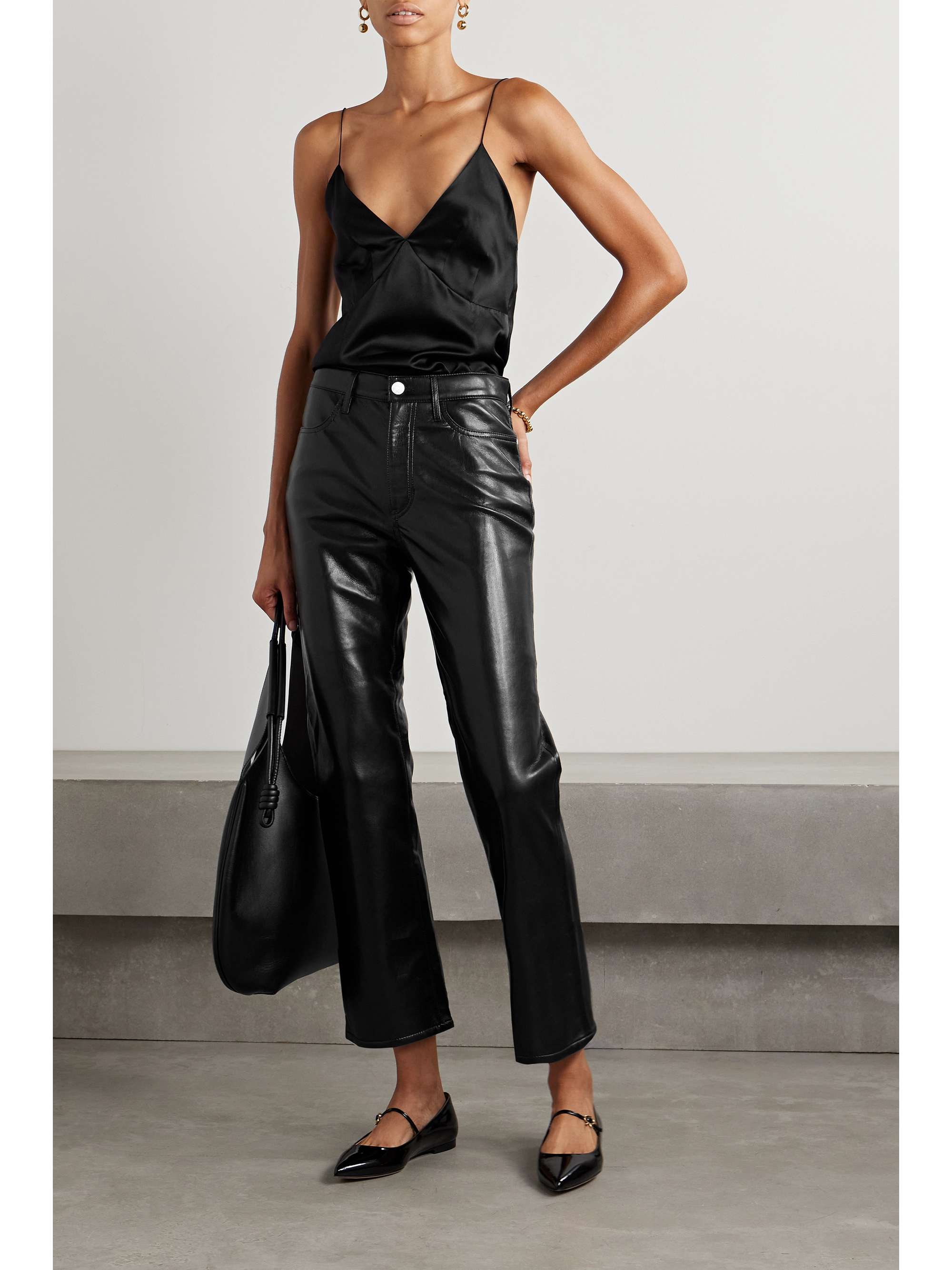 FRAME + NET SUSTAIN Le Jane cropped recycled leather-blend wide-leg pants