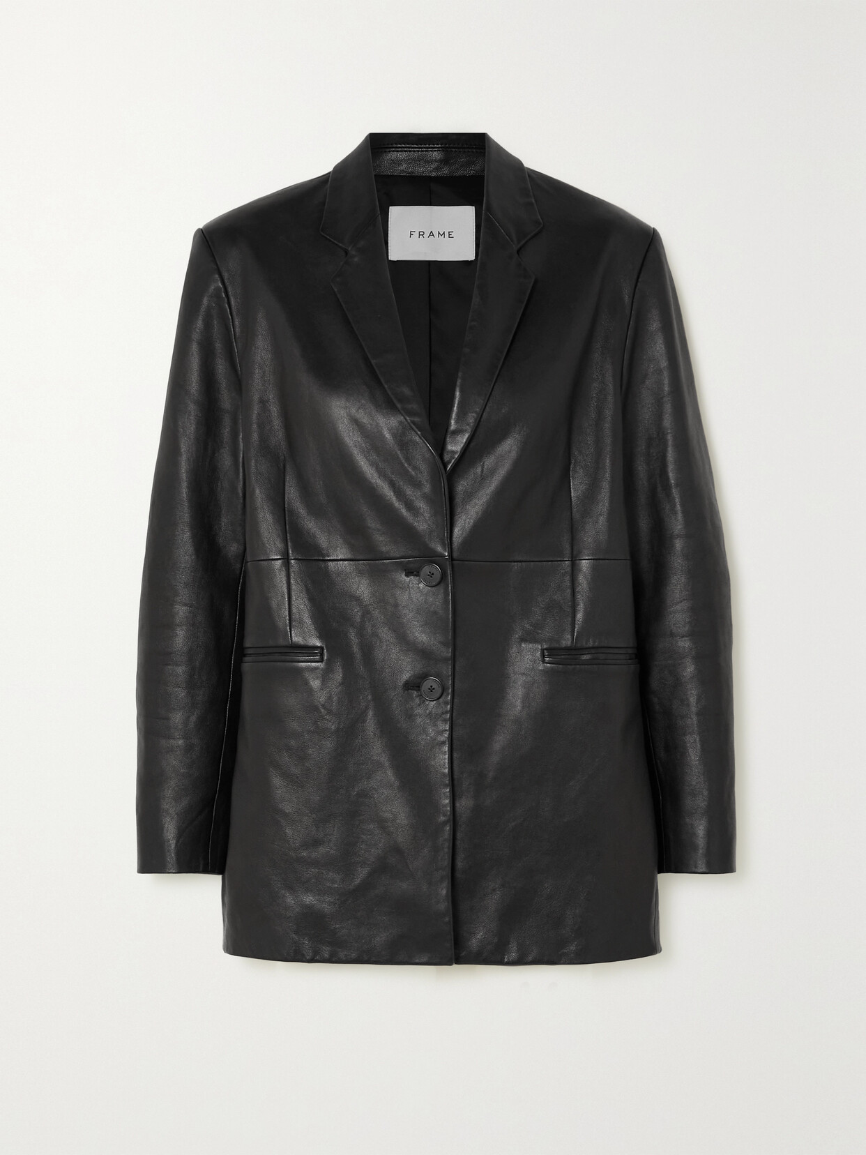 Shop Frame The Oversized Leather Blazer In Black