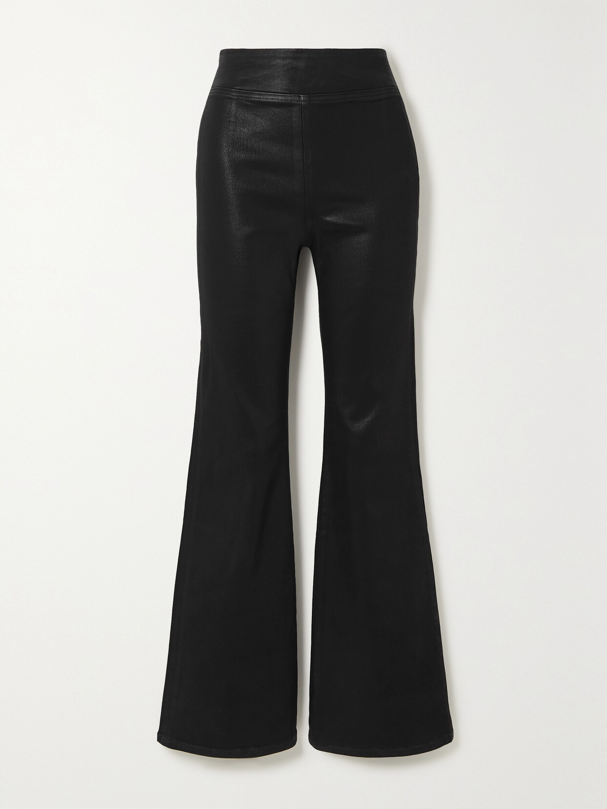 FRAME + Net Sustain The Jetset Coated Stretch-denim Flared Jeans - Black
