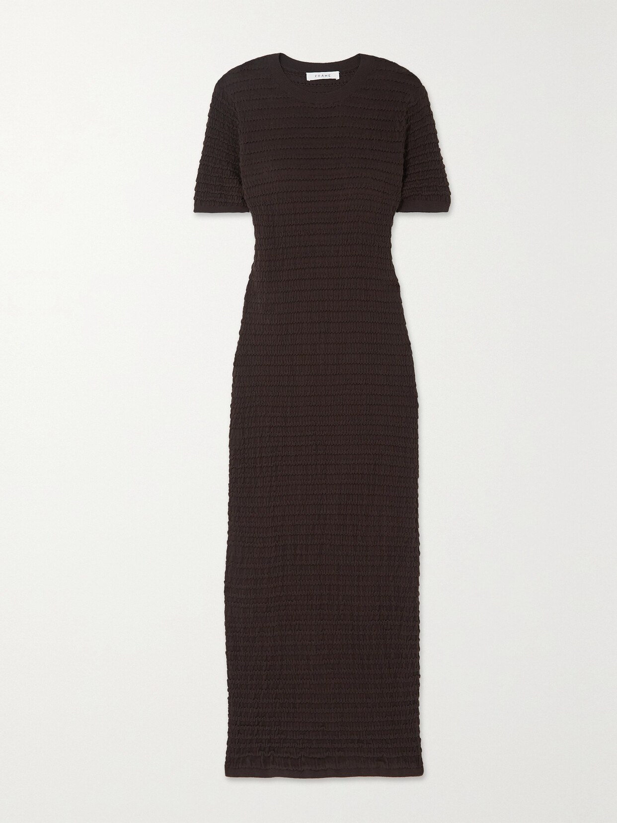 FRAME - Smocked Silk And Cotton-blend Midi Dress - Brown