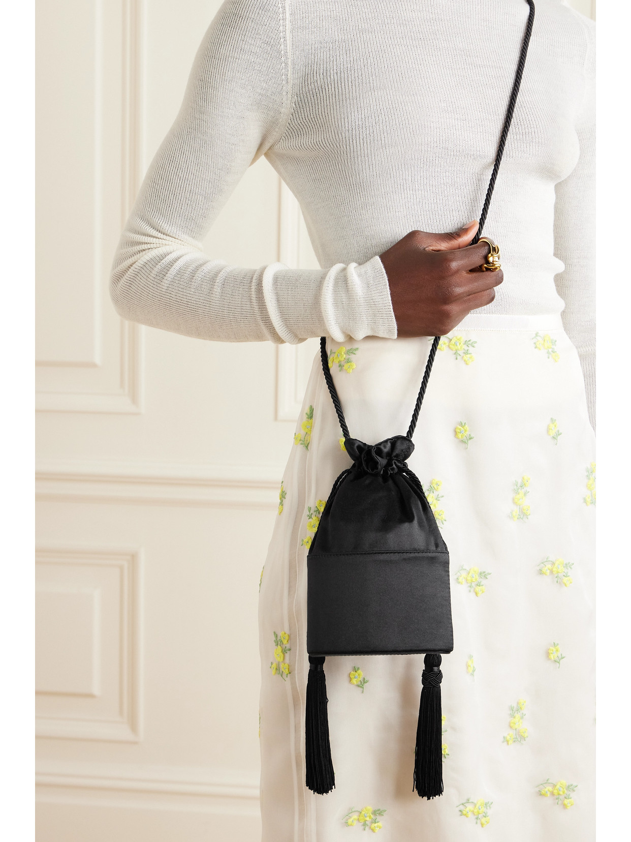 Shop Hunting Season Lola Satin Shoulder Bag In Black