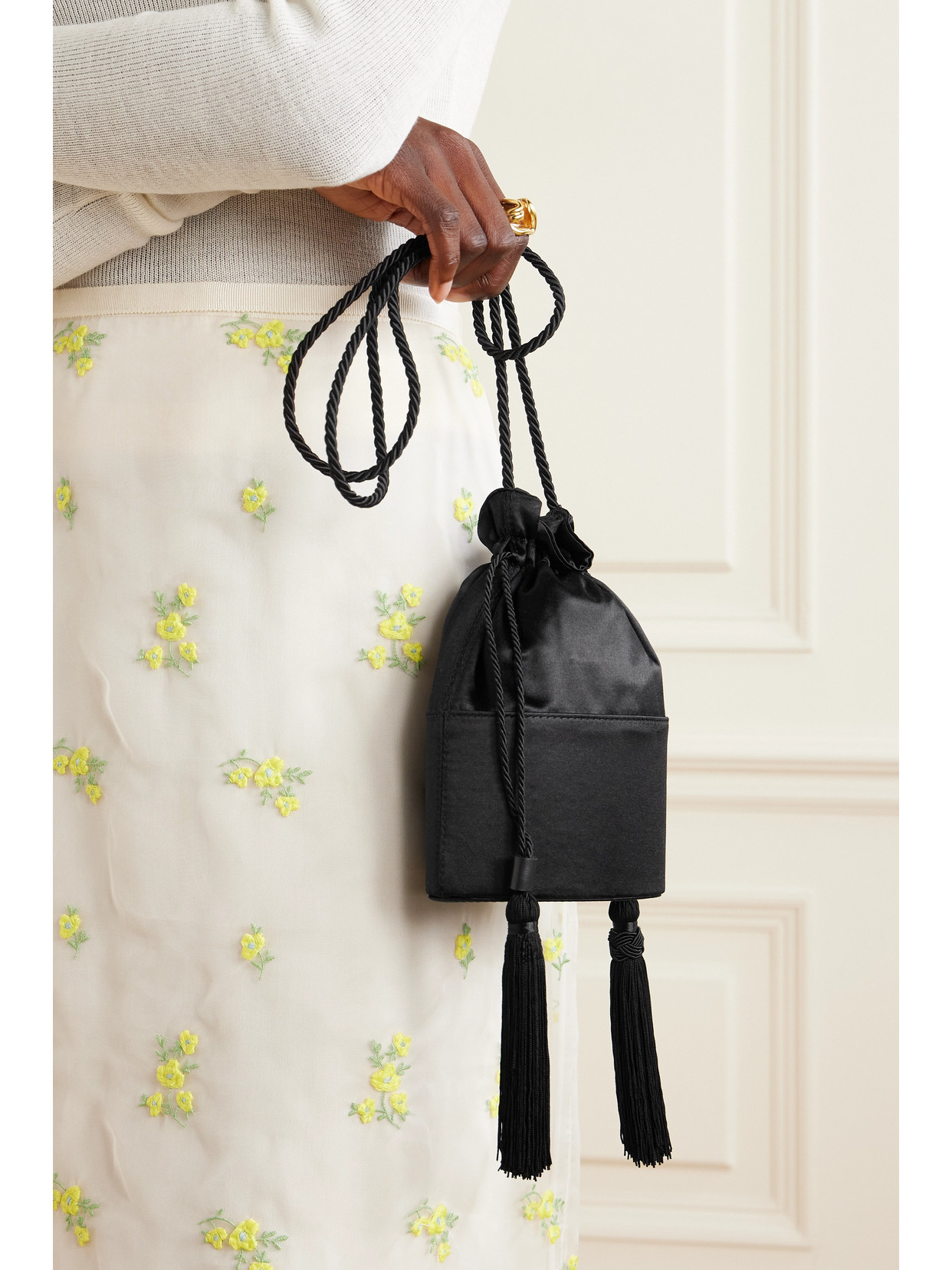 Shop Hunting Season Lola Satin Shoulder Bag In Black