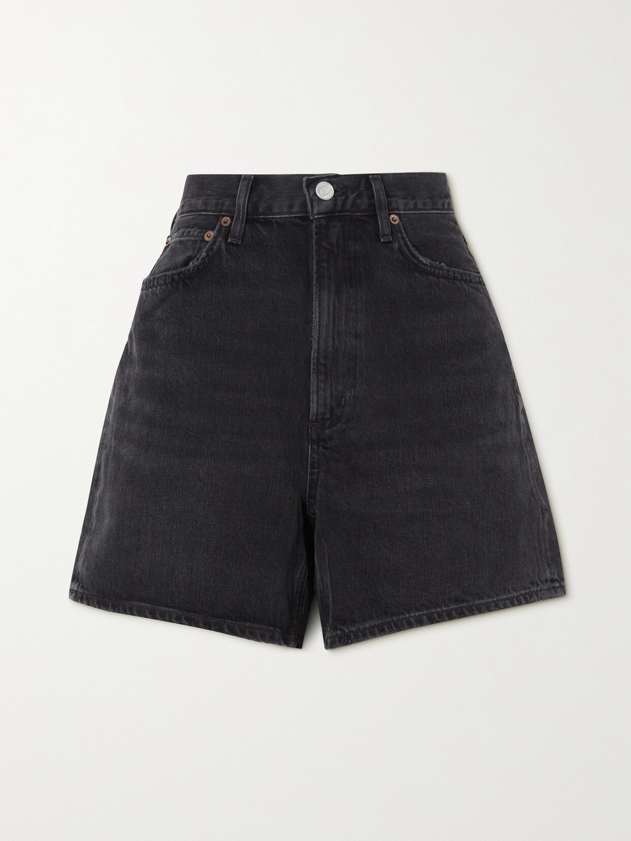 Shop Agolde Stella Distressed Organic Denim Shorts In Black