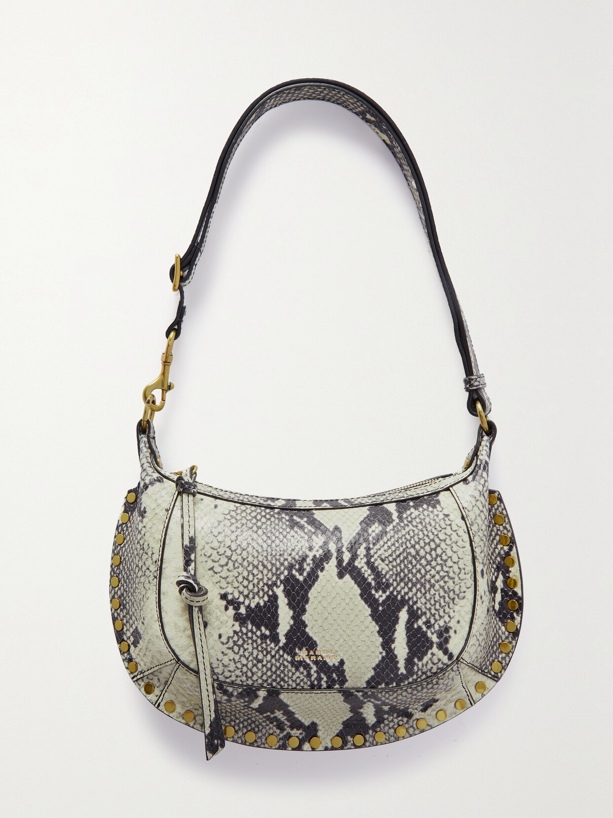 ISABEL MARANT OSKAN MOON EMBELLISHED SNAKE-PRINT LEATHER SHOULDER BAG