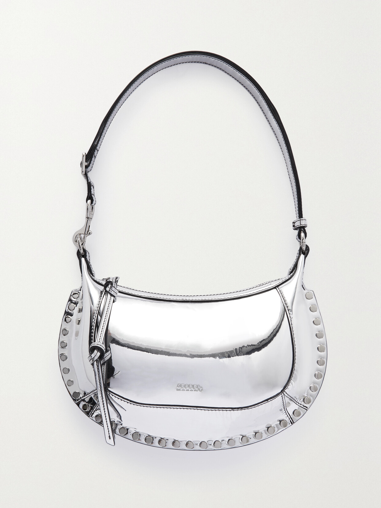Isabel Marant Oskan Moon Studded Metallic Leather Shoulder Bag