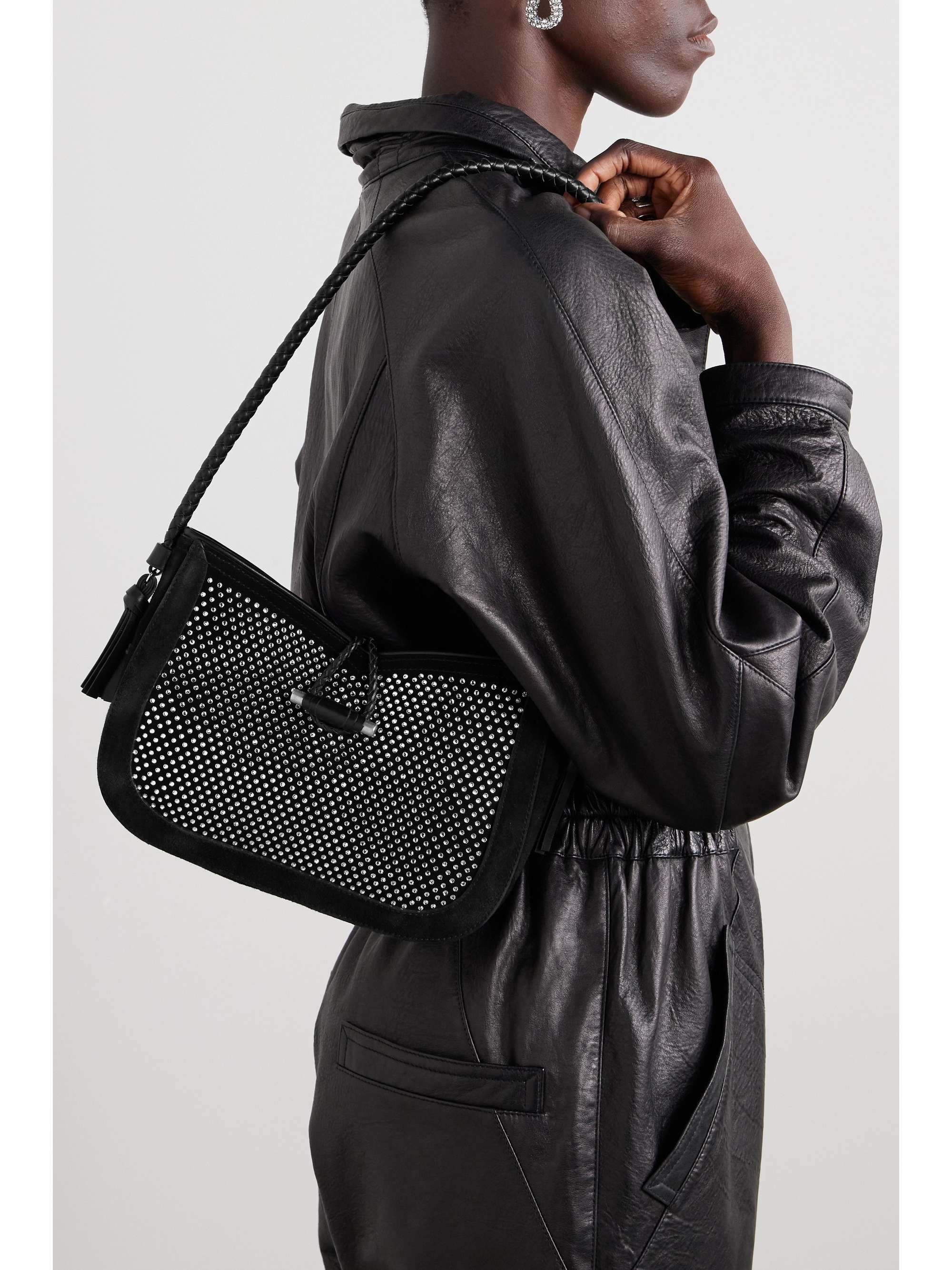 ISABEL MARANT Crystal-embellished suede shoulder bag | NET-A-PORTER