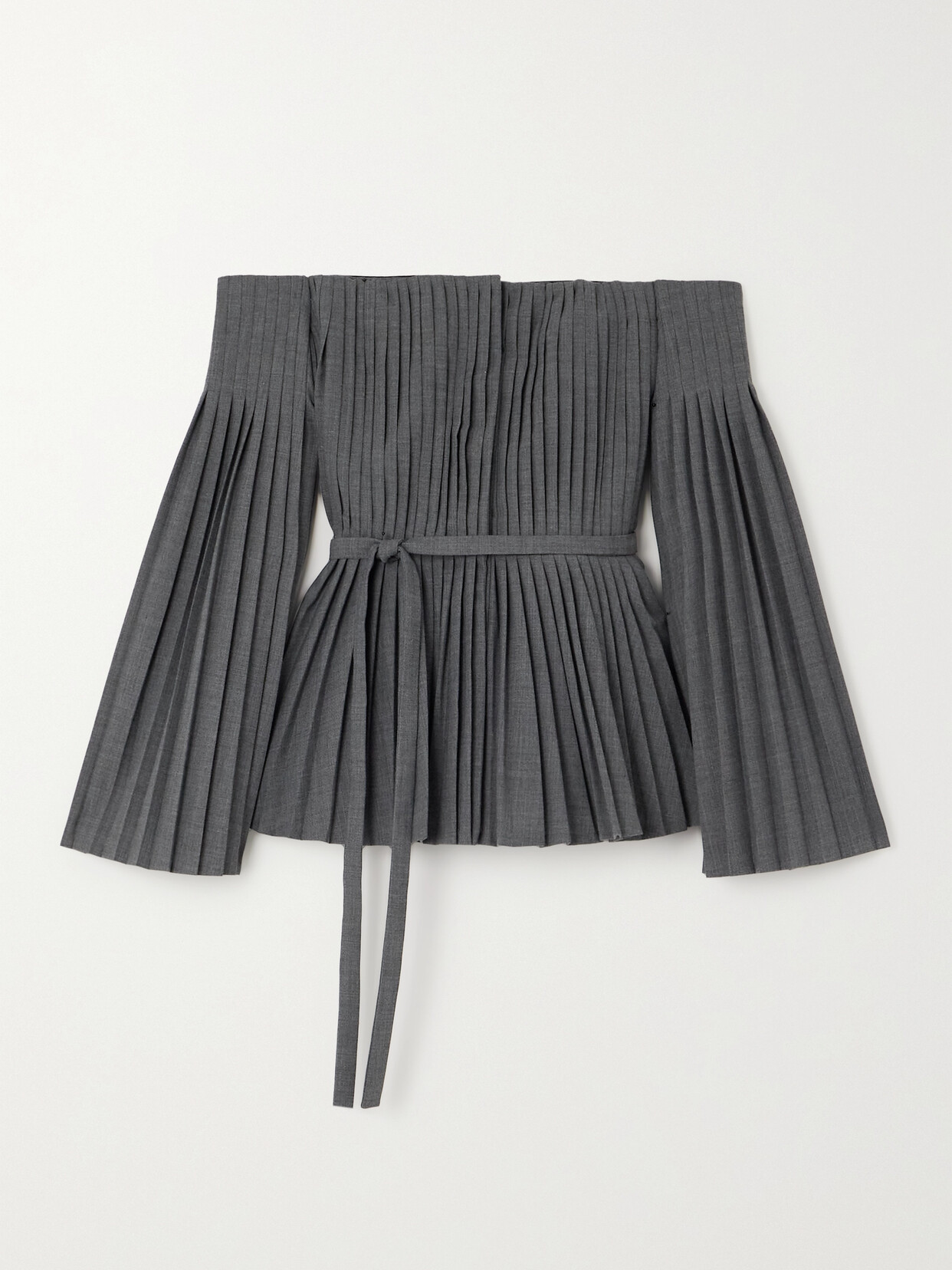 Shop Altuzarra Cyclades Off-the-shoulder Pleated Woven Jacket In Gray