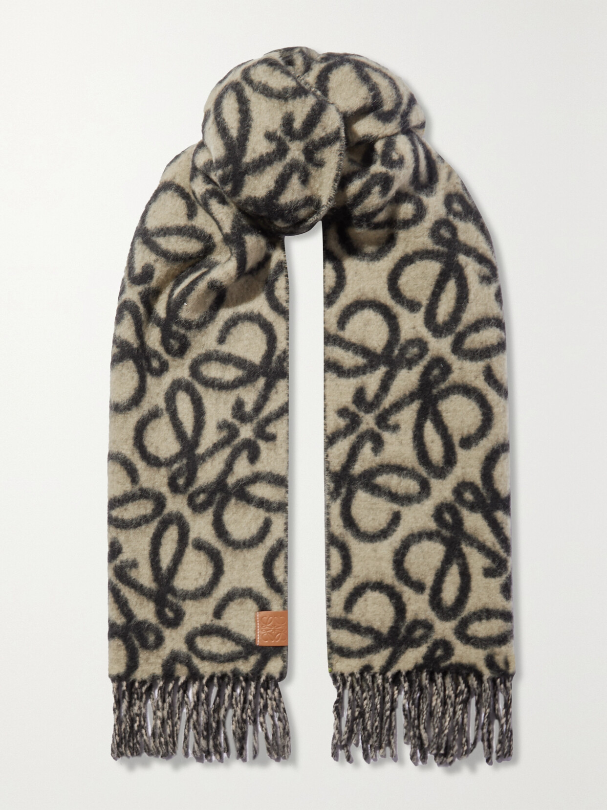 Loewe - Fringed Jacquard-knit Scarf - Neutrals