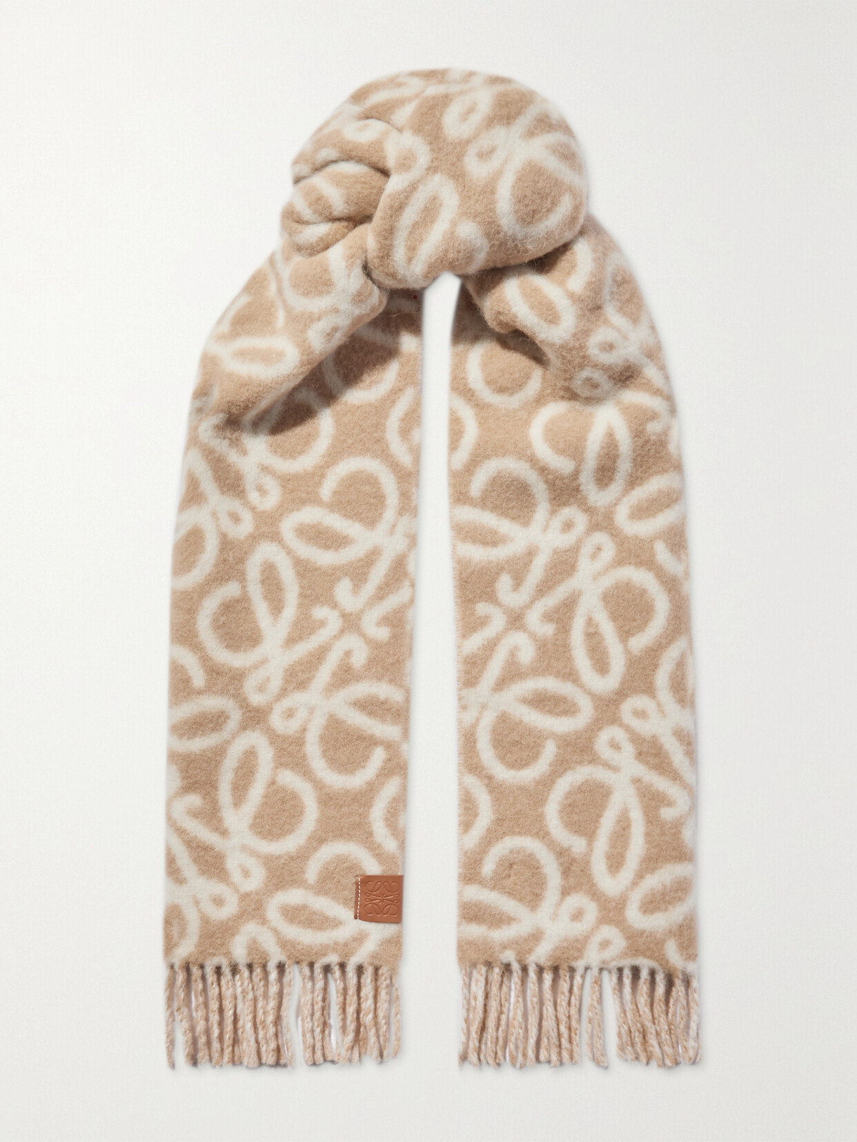 Loewe Fringed Jacquard-knit Scarf In Neutrals