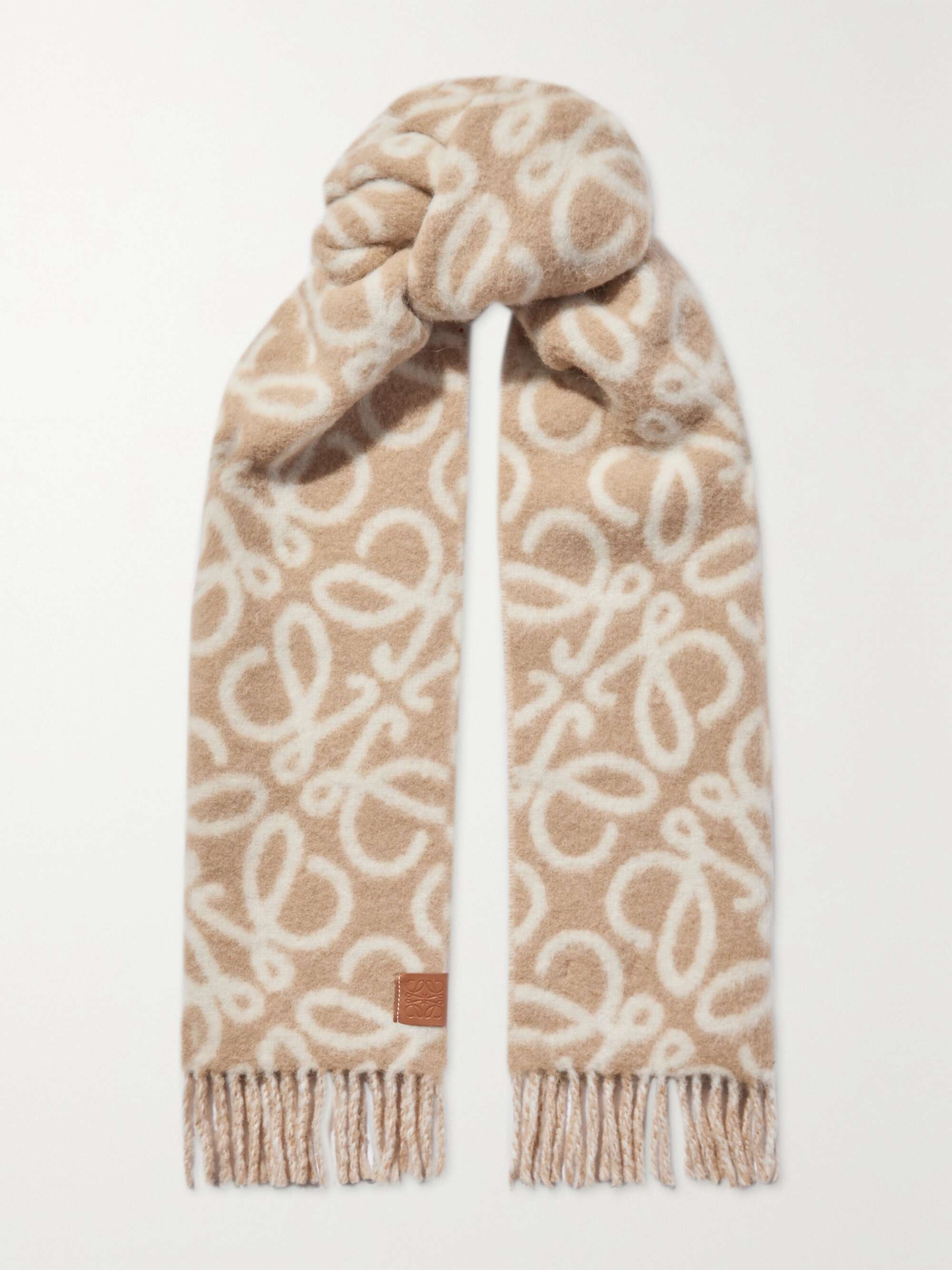 LOEWE Fringed Jacquard knit Scarf NET A PORTER LOEWE Fringed Jacquard knit Scarf NET A PORTER