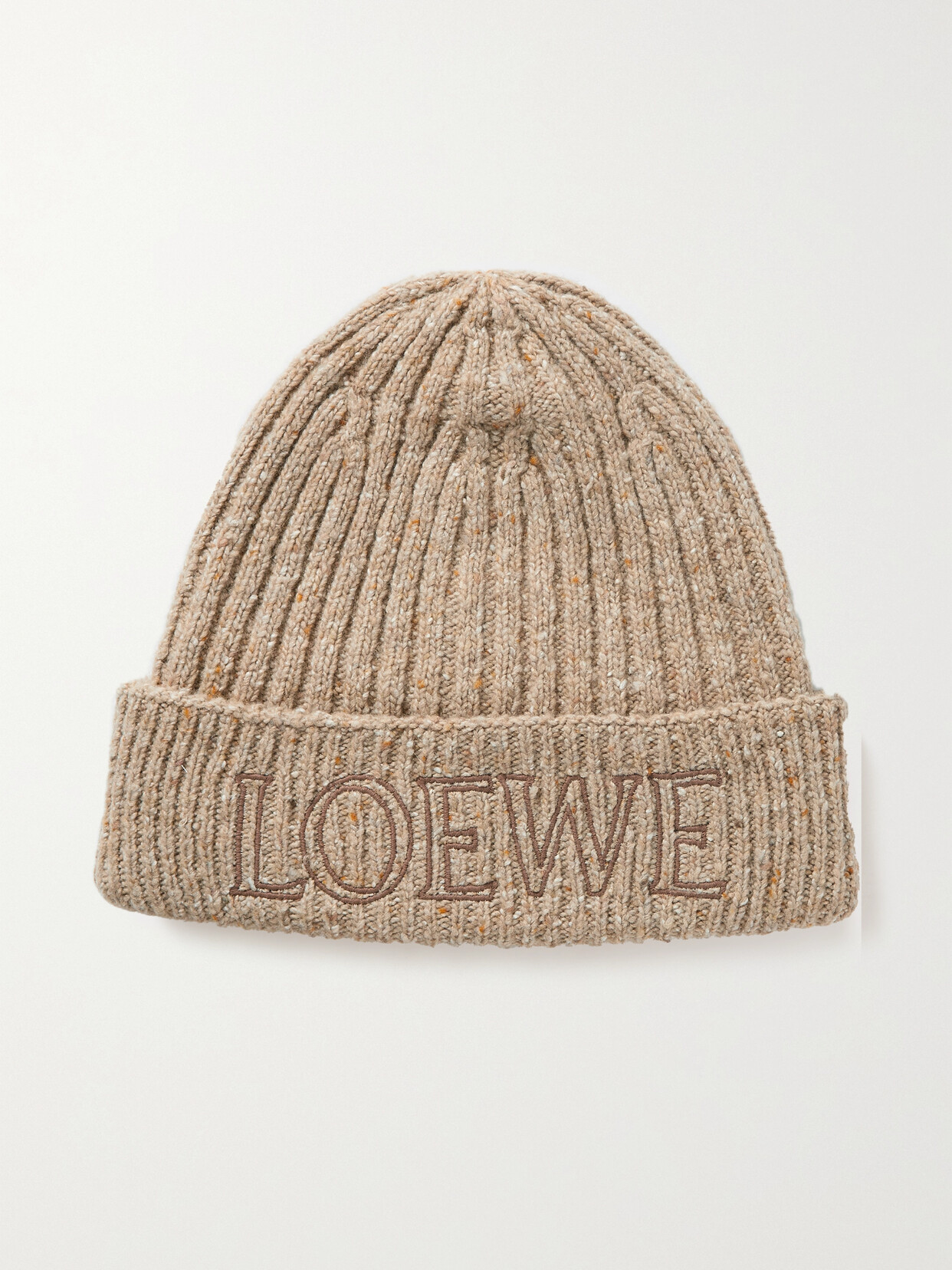 Loewe - Embroidered Ribbed Wool-blend Beanie - Neutrals