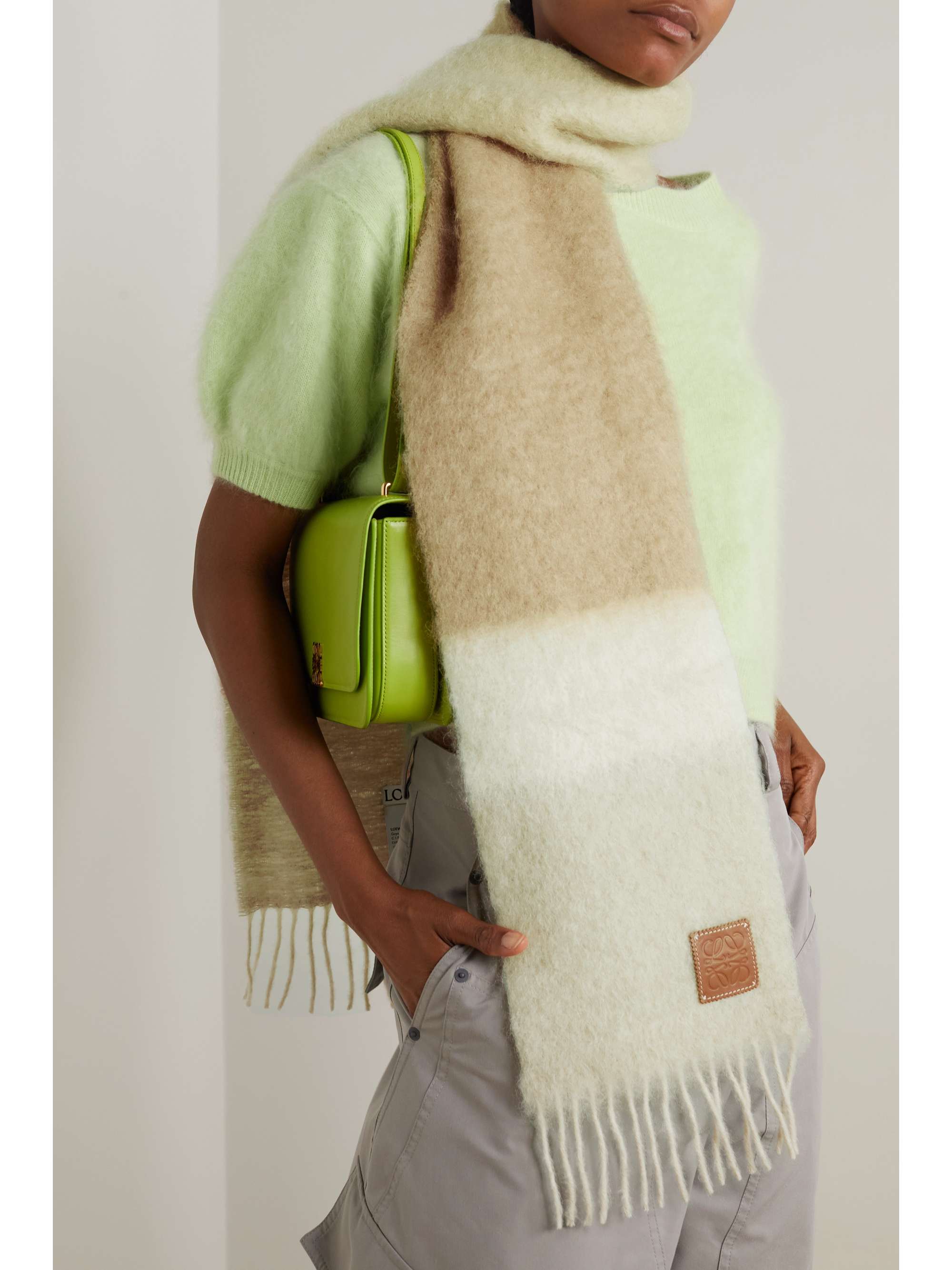 LOEWE Fringed striped mohair-blend scarf | NET-A-PORTER