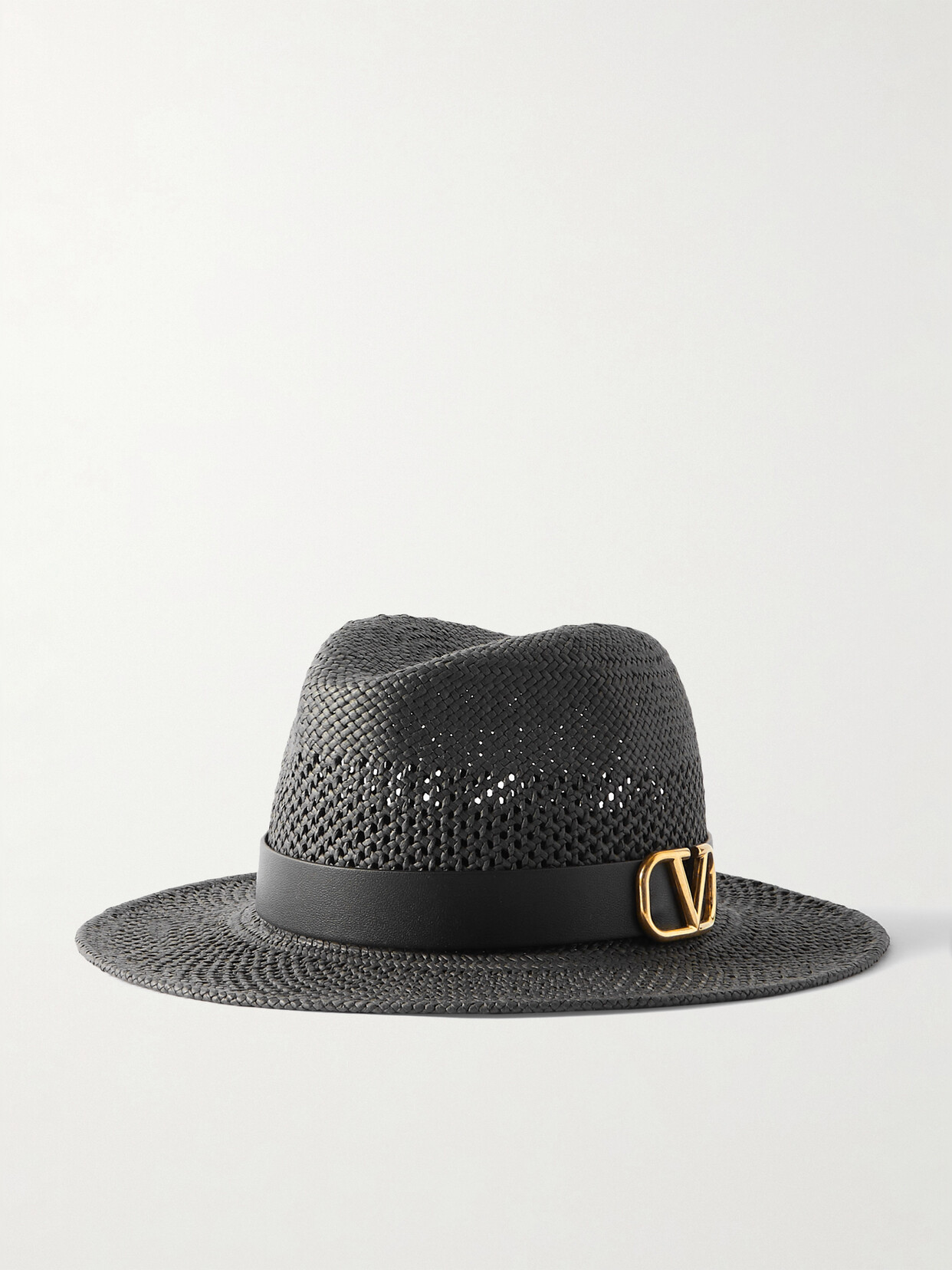 Valentino Garavani Vlogo Leather-trimmed Paper Fedora - Black