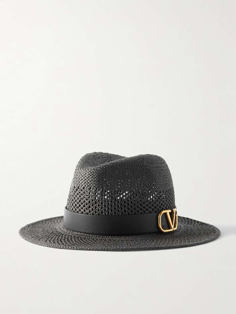 Valentino Garavani Vlogo Leather-trimmed Paper Fedora