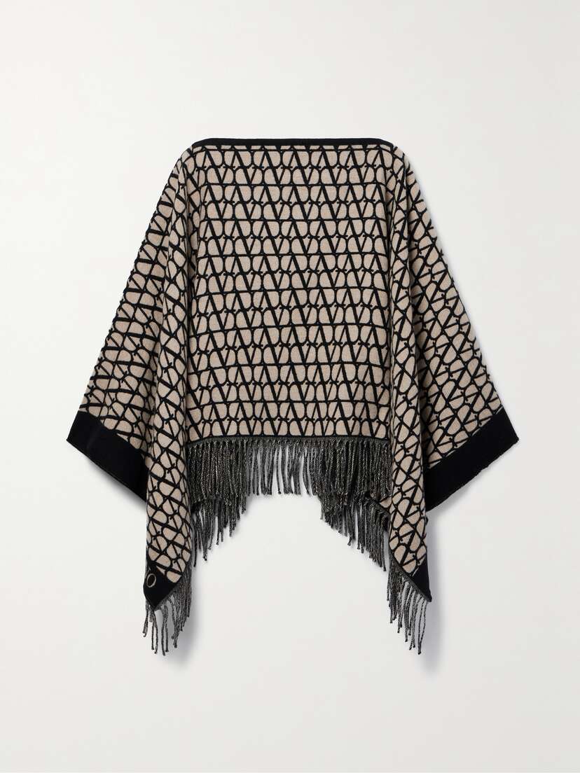 Valentino Garavani Fringed Jacquard-knit Wool And Cashmere-blend Poncho -  - One size