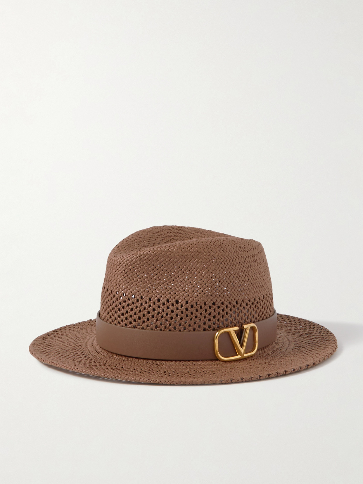 Valentino Garavani Vlogo Leather-trimmed Woven Fedora - Brown