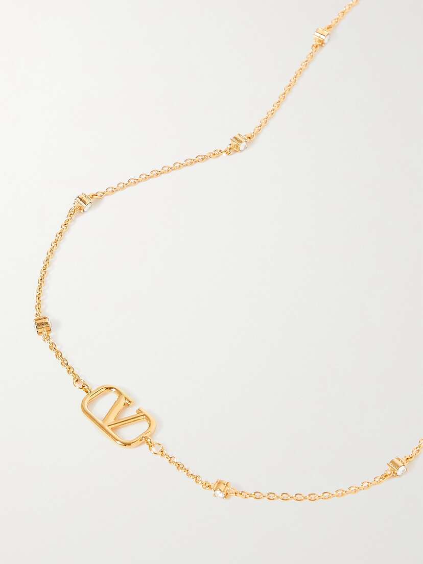 Valentino Garavani Vlogo Gold-tone Crystal Necklace