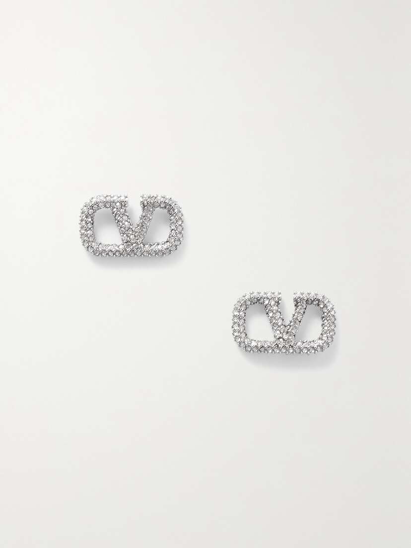 Valentino Garavani Vlogo Silver-tone Crystal Earrings