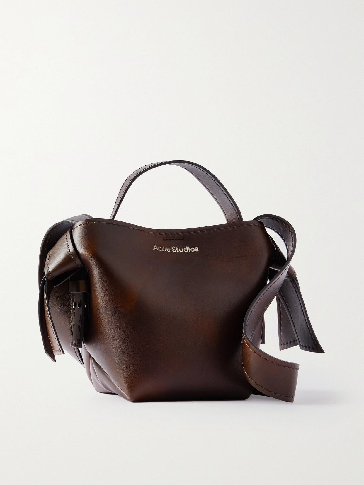 Acne Studios Musubi Mini Knotted Leather Shoulder Bag In Aged Dark Brown