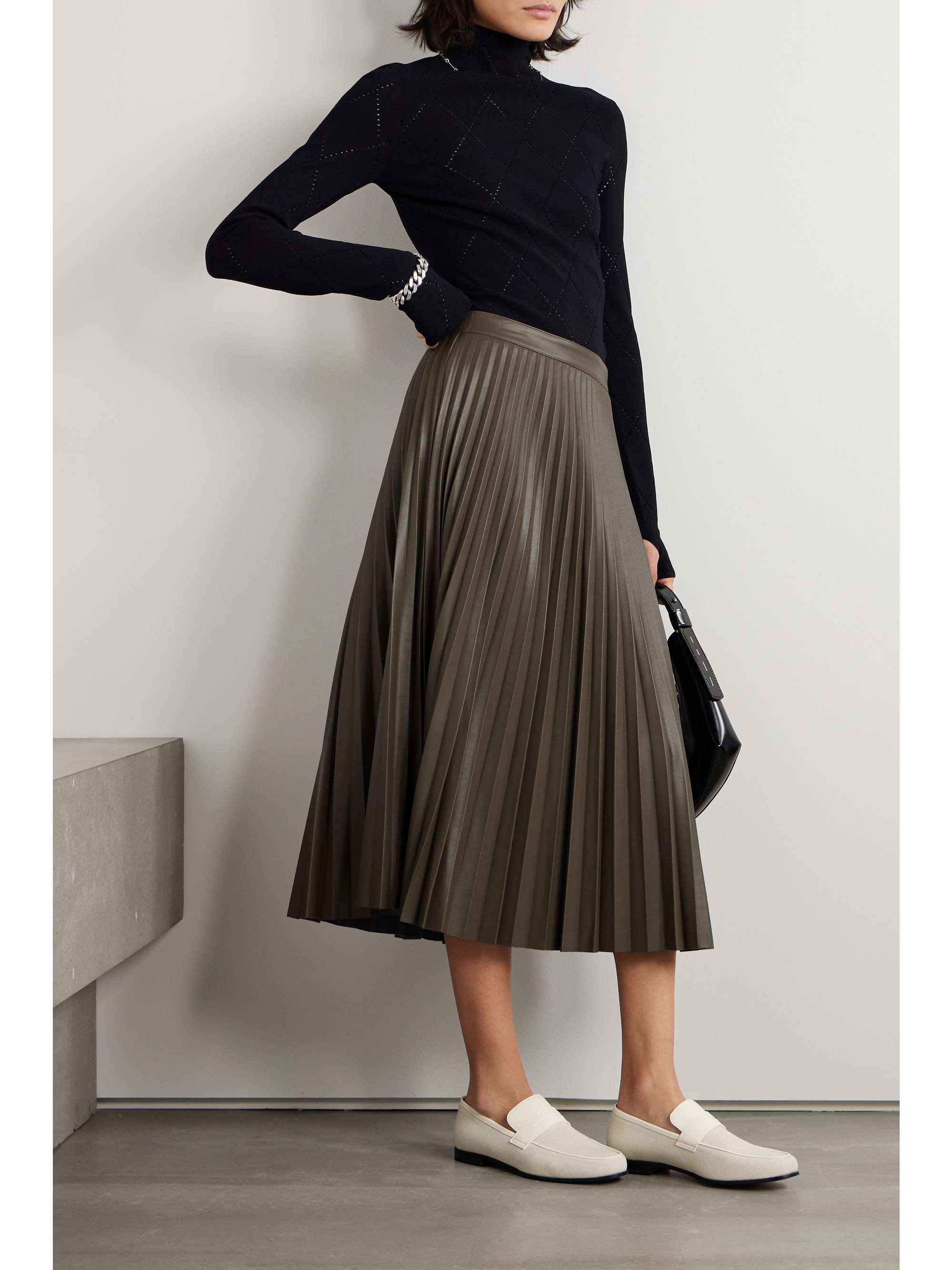 PROENZA SCHOULER WHITE LABEL Pleated faux leather midi skirt | NET-A-PORTER