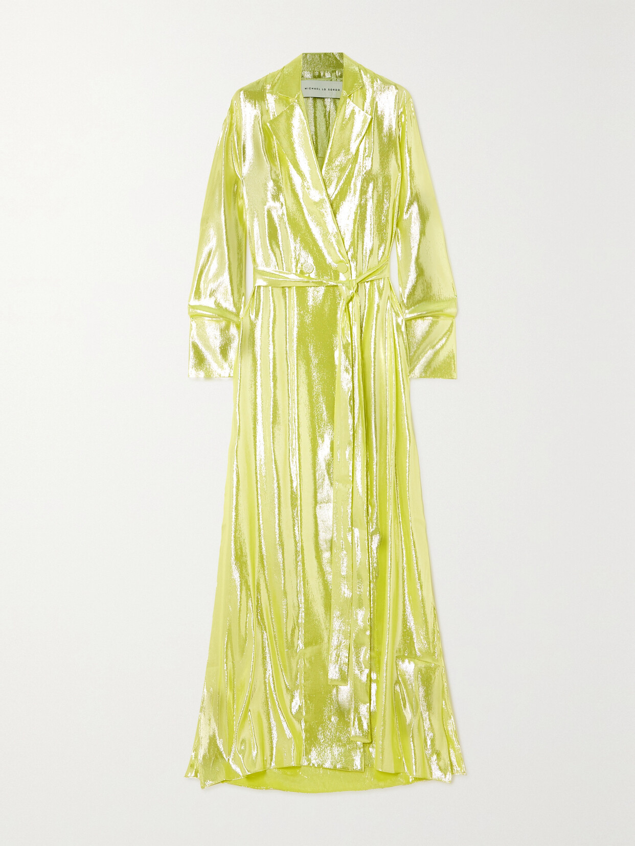 Michael Lo Sordo - Belted Silk-lamé Maxi Shirt Dress - Green