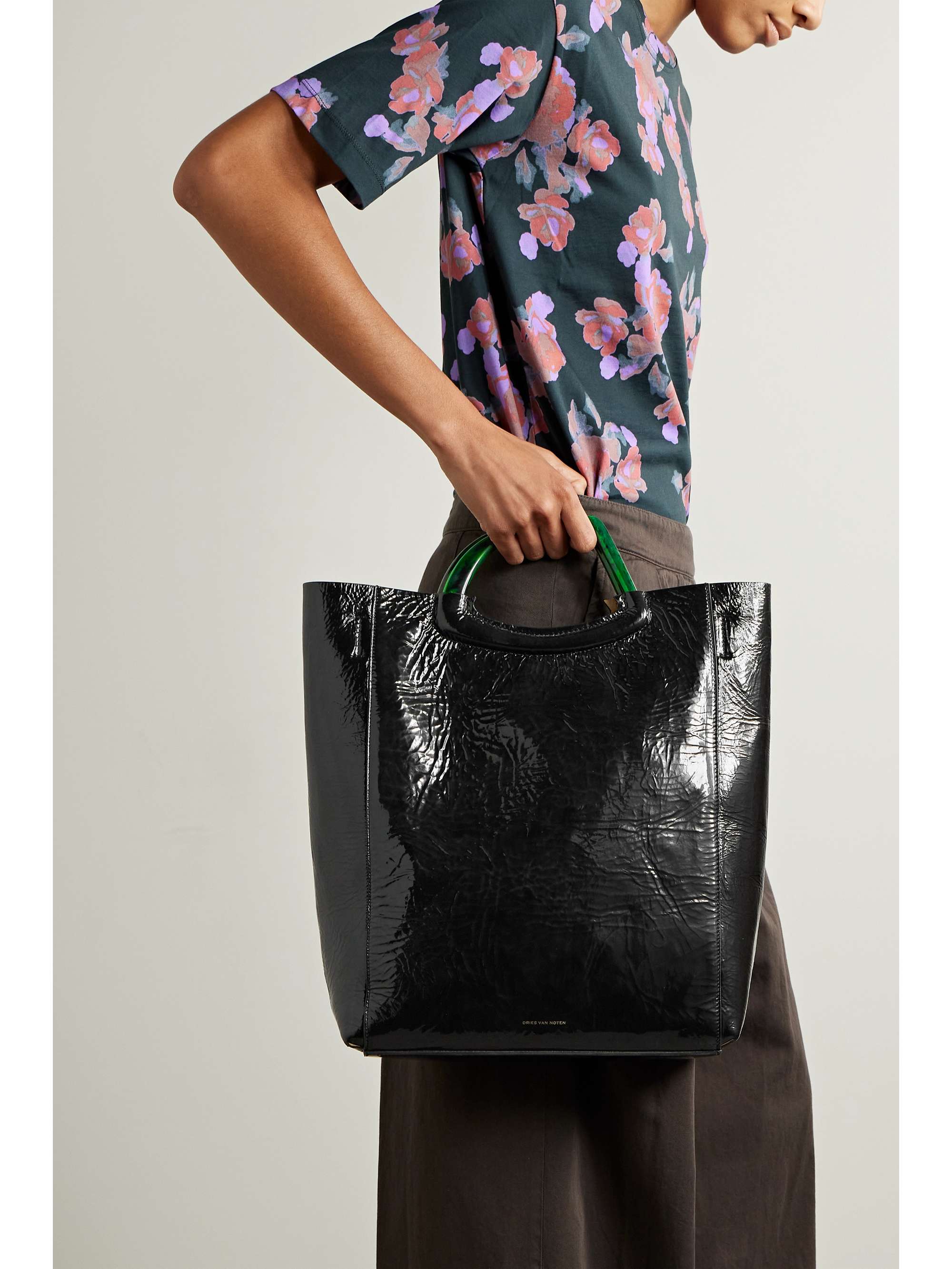 DRIES VAN NOTEN Crinkled patent-leather tote