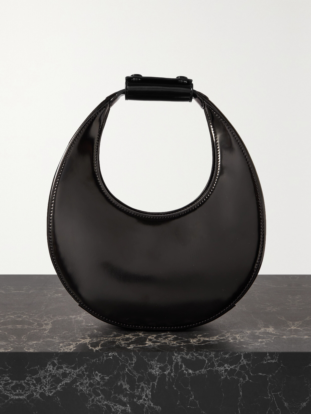 STAUD - Moon Mini Glossed-leather Shoulder Bag - Black