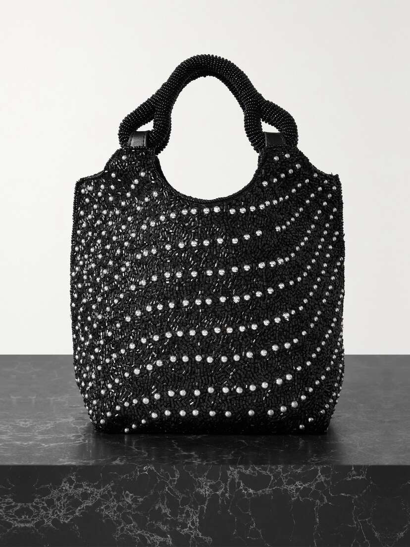 Staud Cote Faux Leather-trimmed Beaded Satin Tote