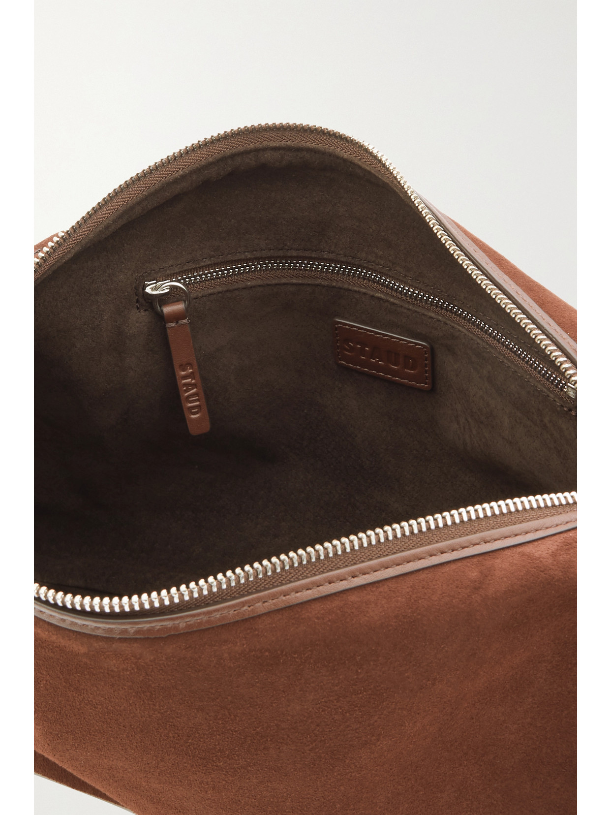 Staud Vivi Leather-trimmed Suede Shoulder Bag In Brown
