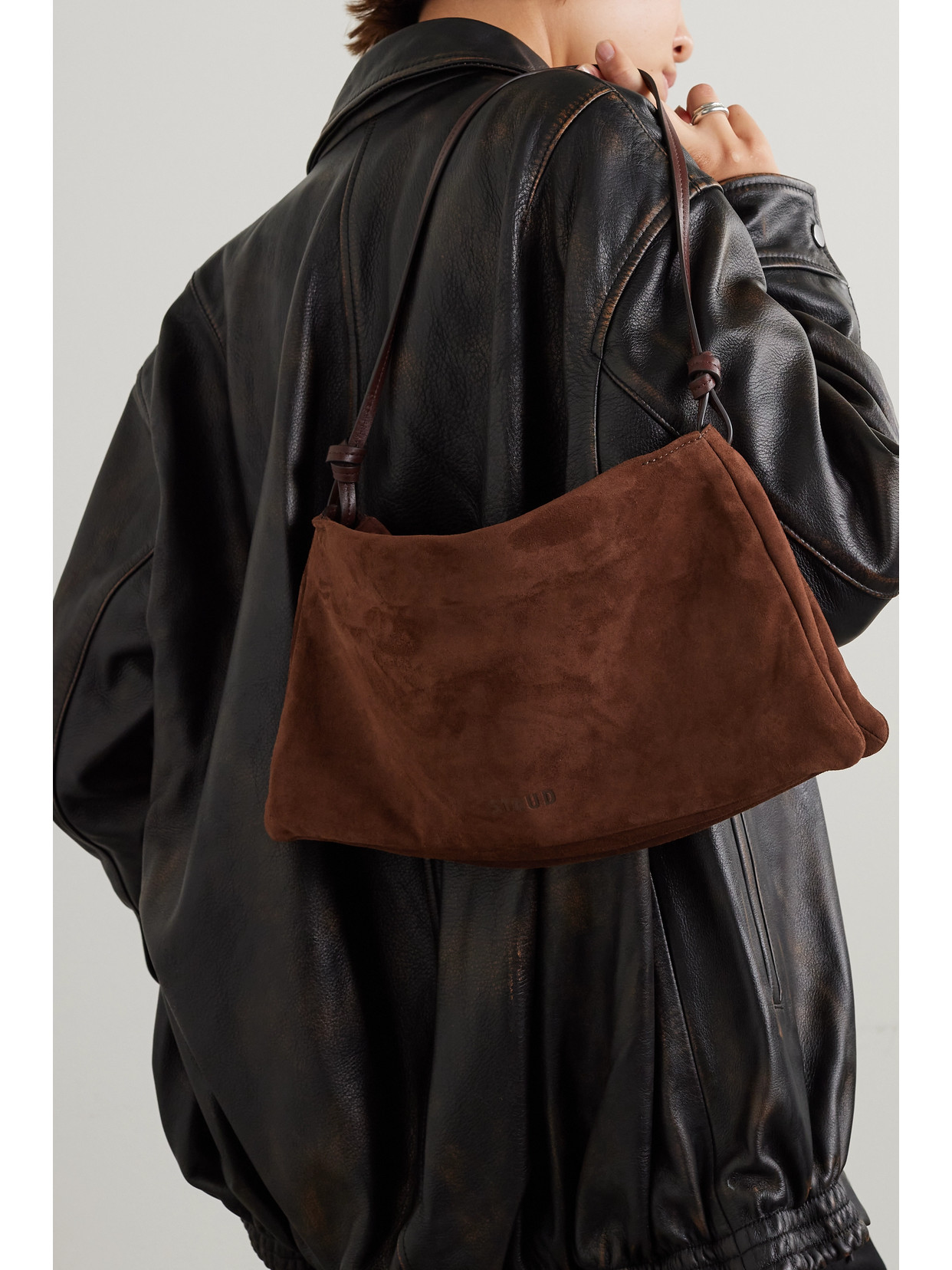 Staud Vivi Leather-trimmed Suede Shoulder Bag In Brown