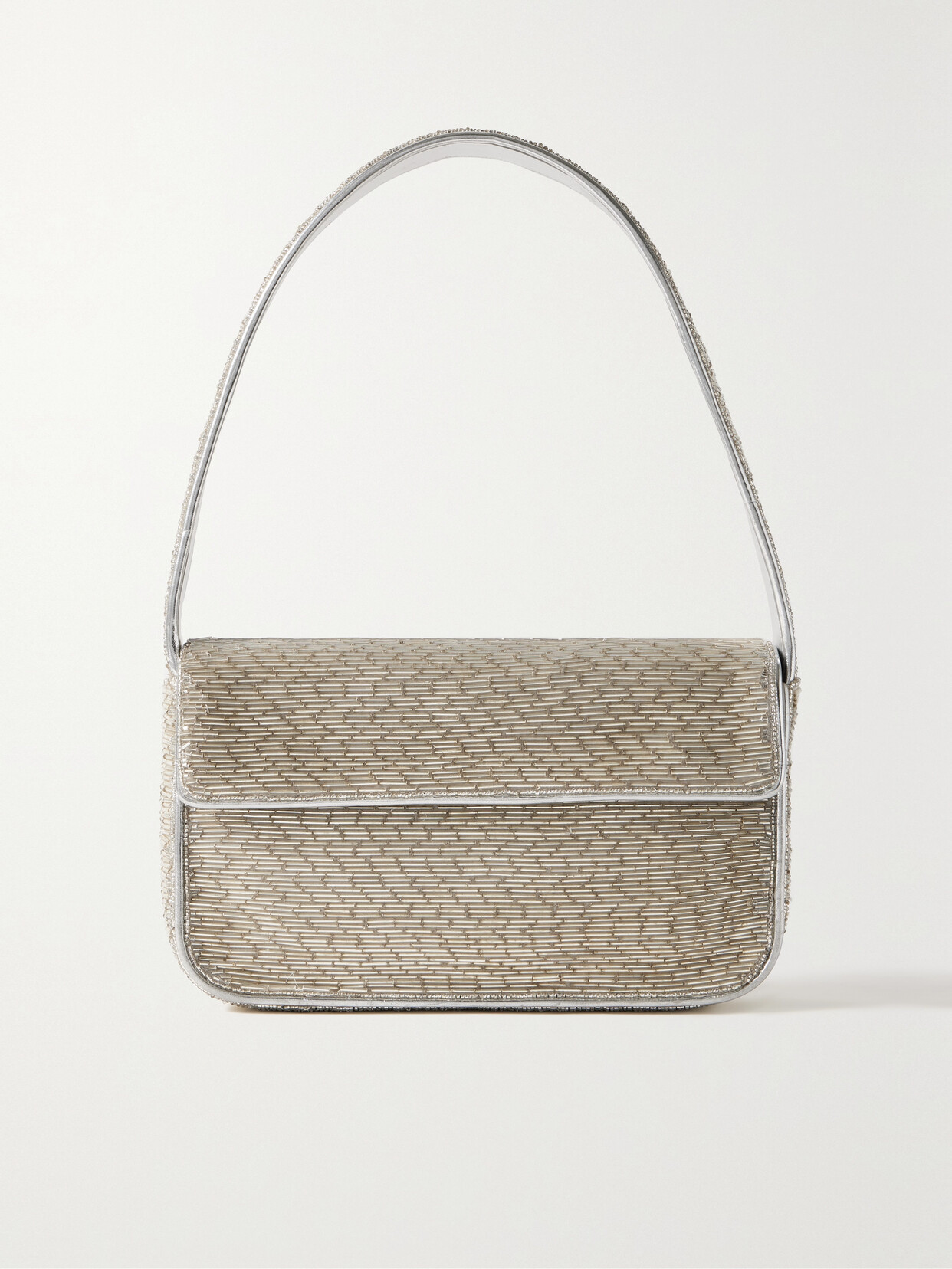 STAUD - Tommy Leather-trimmed Beaded Shoulder Bag - Silver