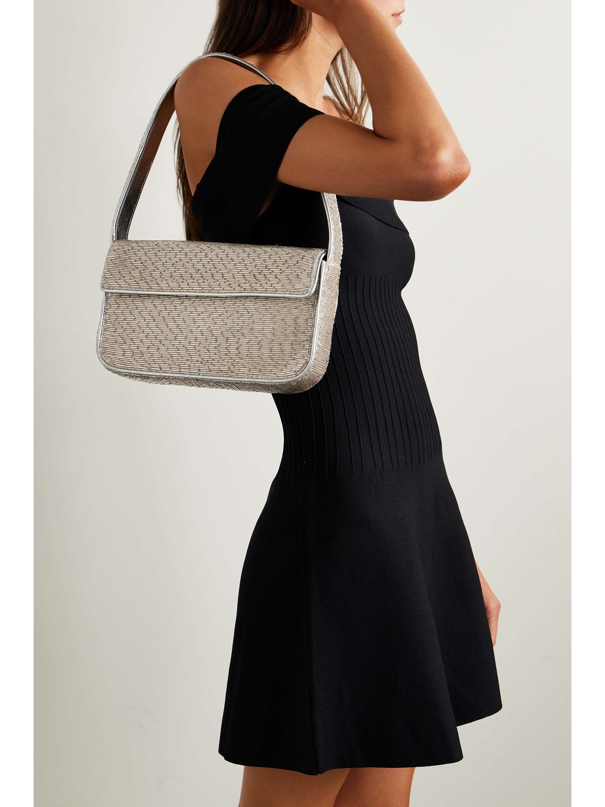 STAUD Tommy leathertrimmed beaded shoulder bag NETAPORTER