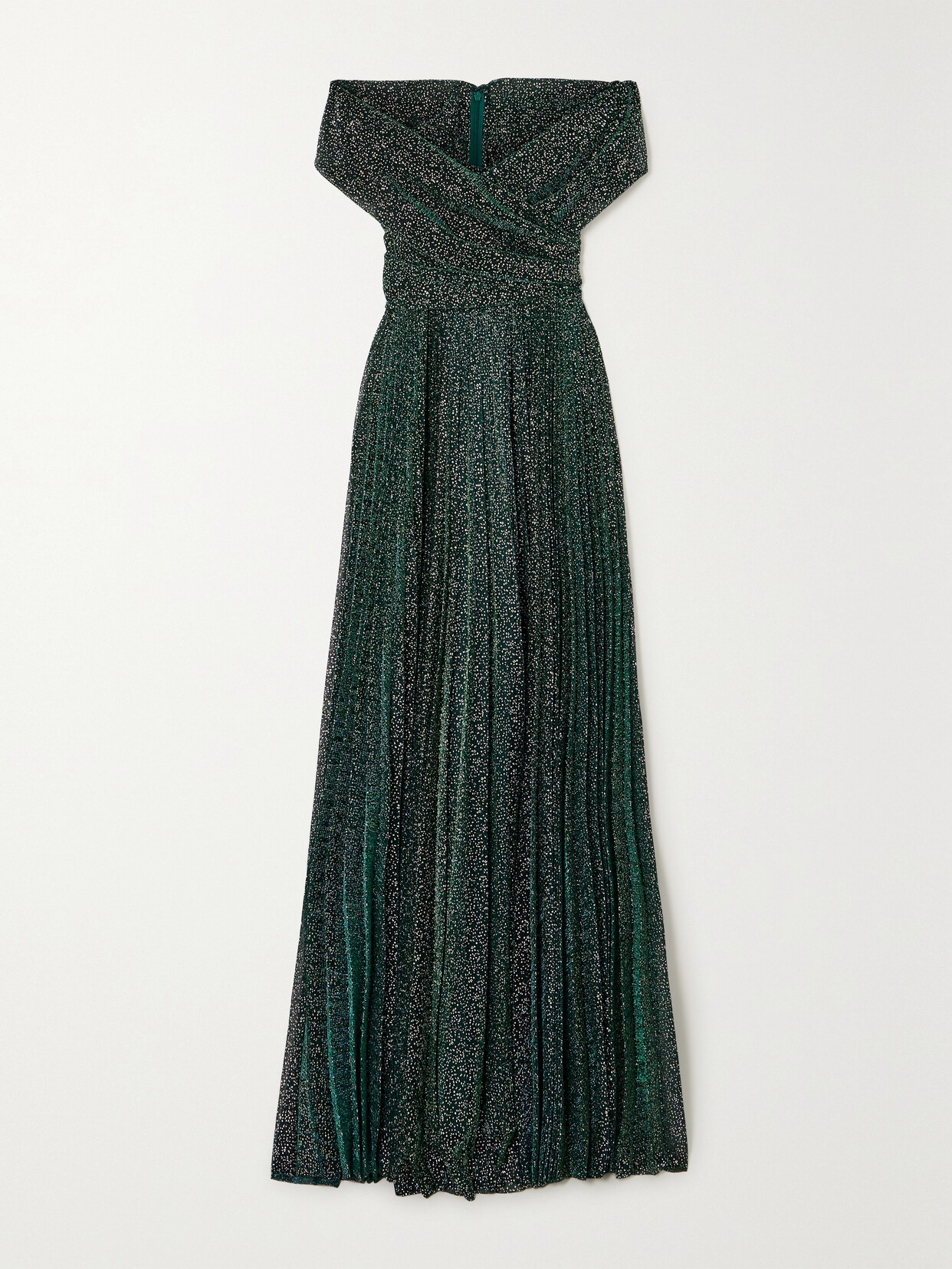 Talbot Runhof - Off-the-shoulder Glittered Metallic Voile Gown - Green