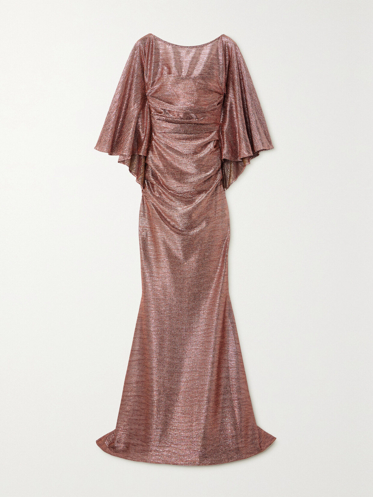 Talbot Runhof - Cape-effect Ruched Glittered Voile Gown - Pink