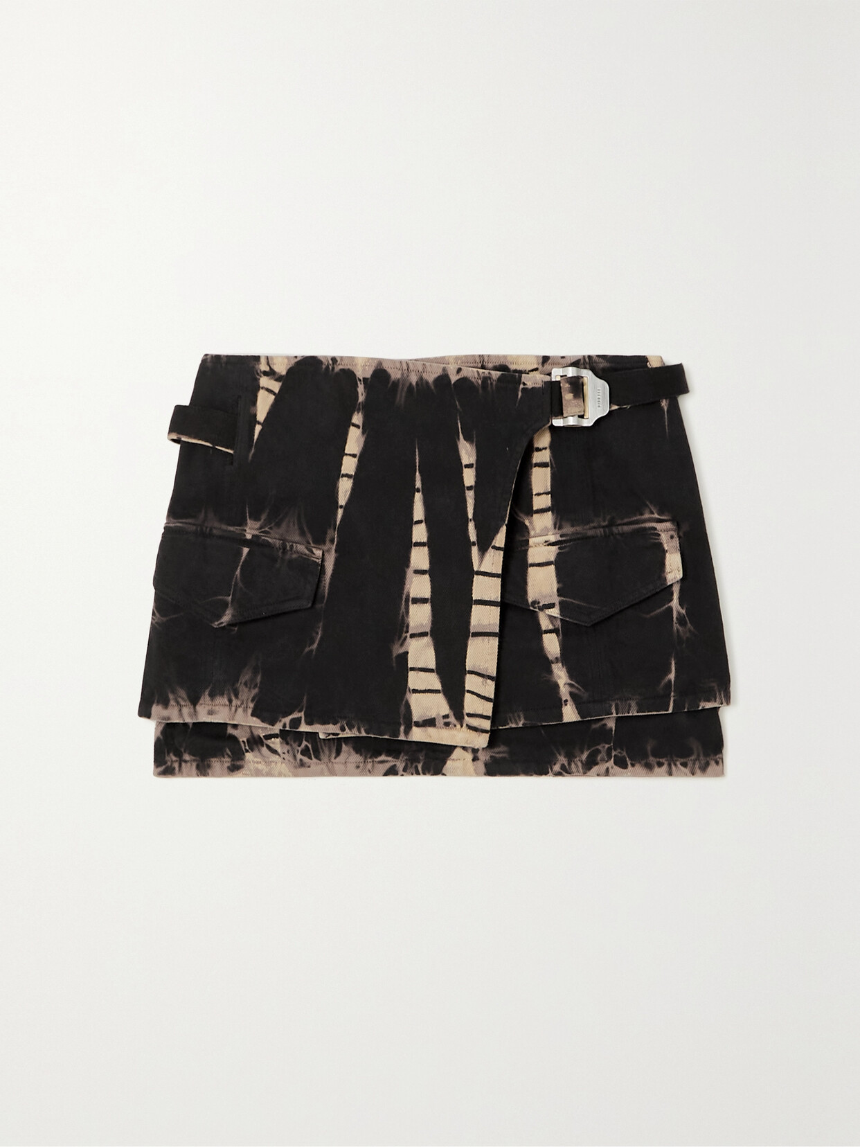 Dion Lee Belted Tie-dyed Denim Mini Wrap Skirt - Black