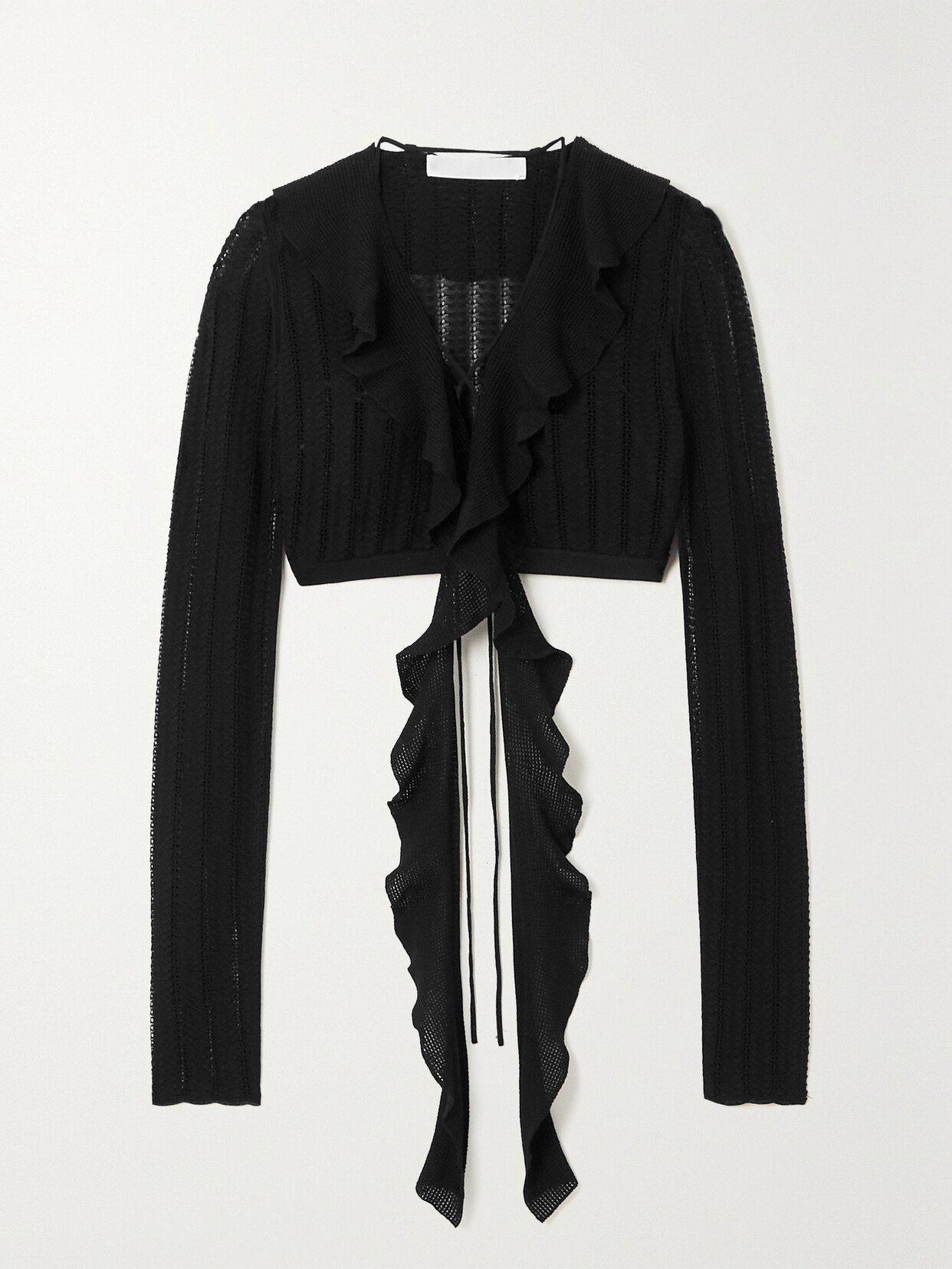 Dion Lee Cropped Ruffled Pointelle-knit Shirt - Blue