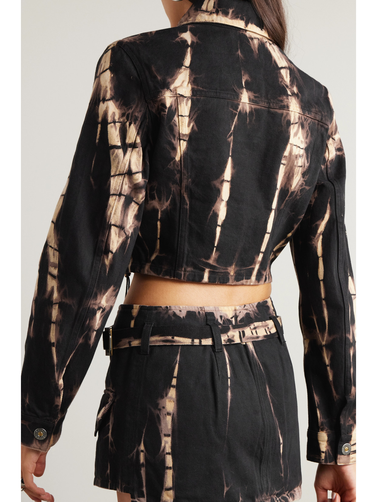 Cropped Fringed Printed Denim Jacket
