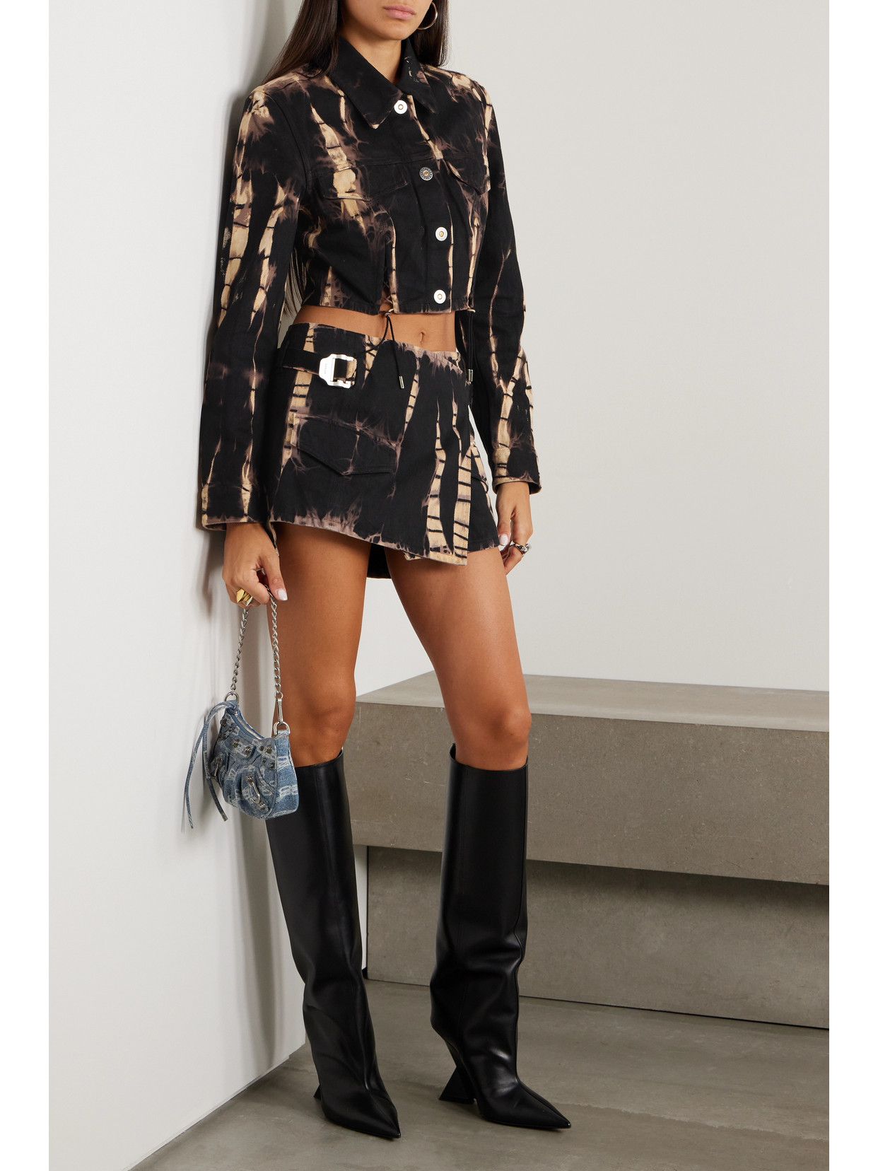 Cropped Fringed Printed Denim Jacket