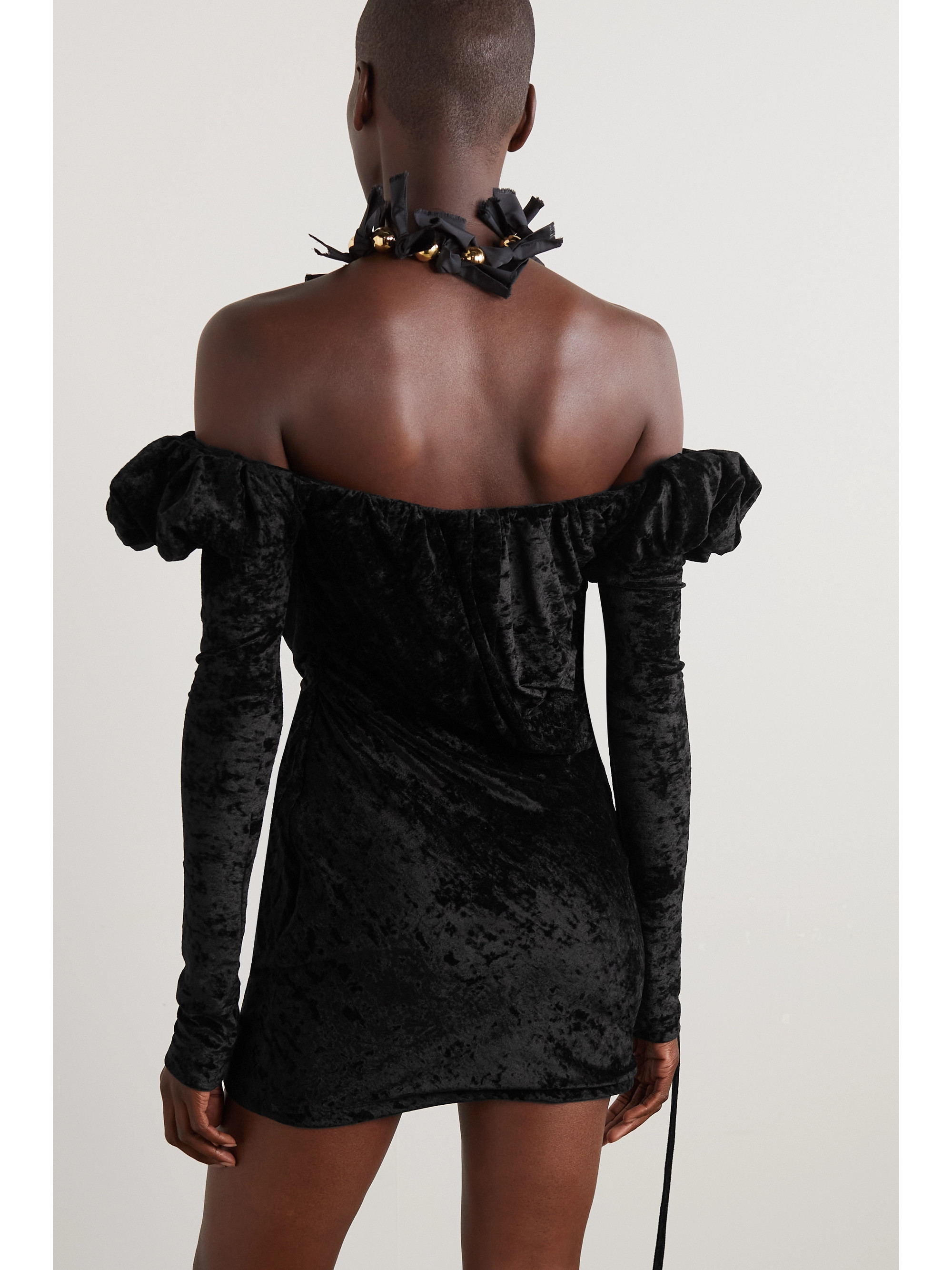 Jacquemus Off-the-shoulder embellished stretch-velour mini dress
