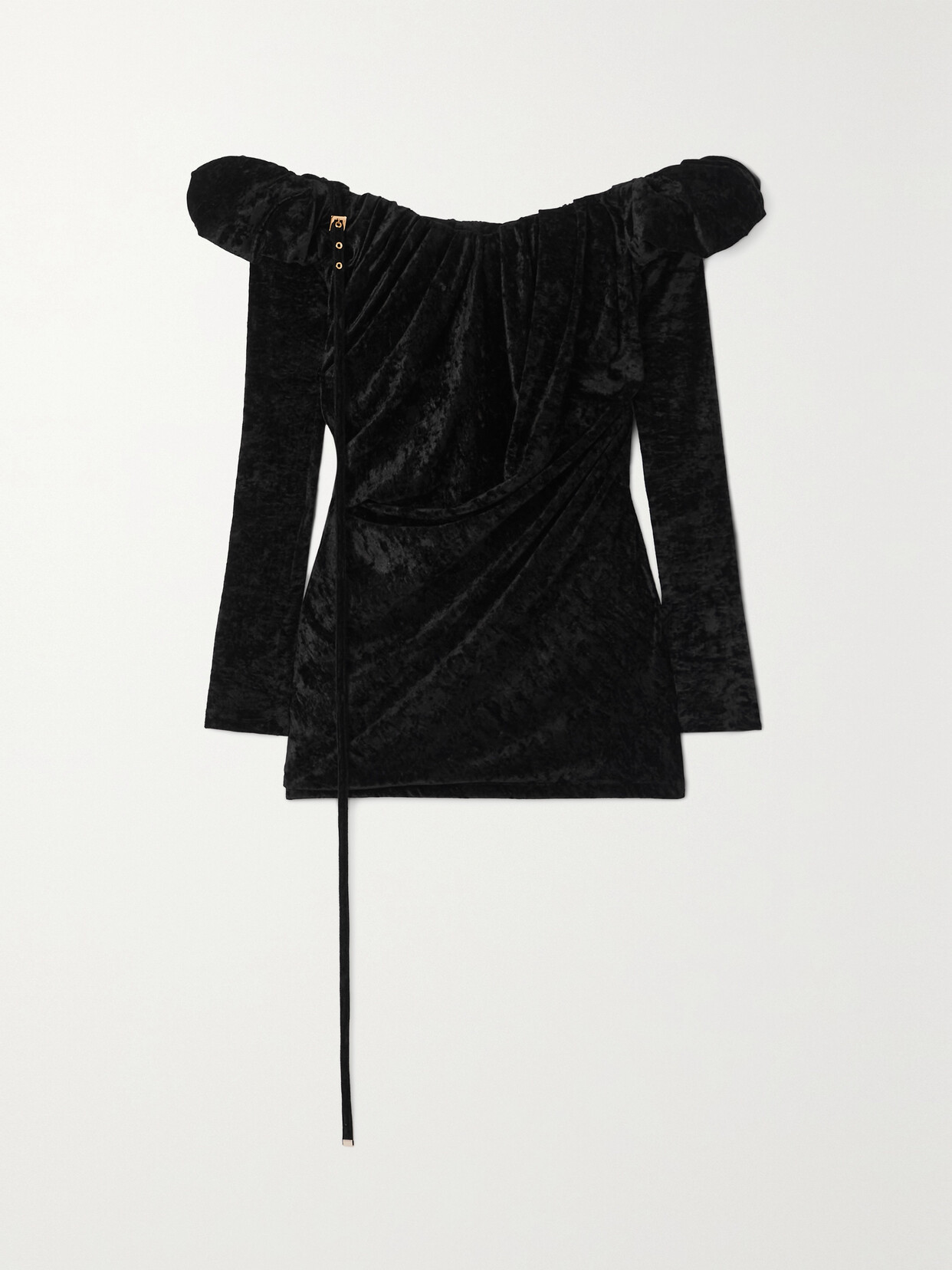 Jacquemus Off-the-shoulder Embellished Stretch-velour Mini Dress In Black