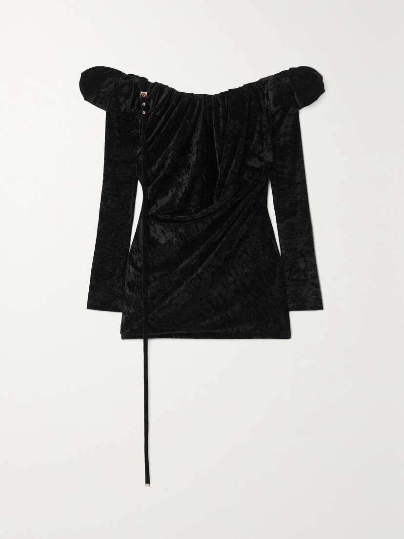 Jacquemus Off-the-shoulder Embellished Stretch-velour Mini Dress
