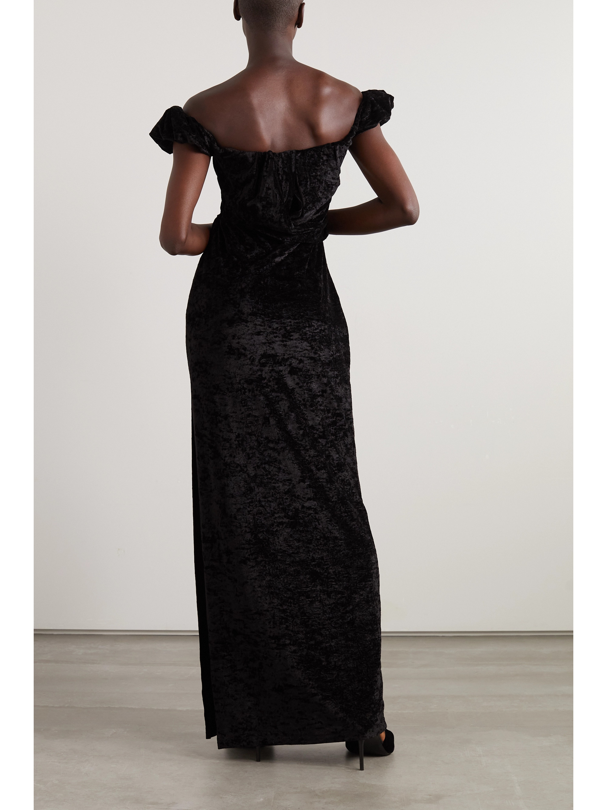 Jacquemus Off-the-shoulder embellished stretch-velour gown thumbnail