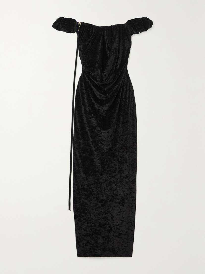 Jacquemus Off-the-shoulder Embellished Stretch-velour Gown