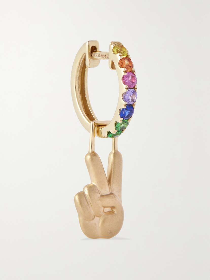 Robinson Pelham Victory Earwish 14-karat Gold, Sapphire And Tsavorite Hoop Earring