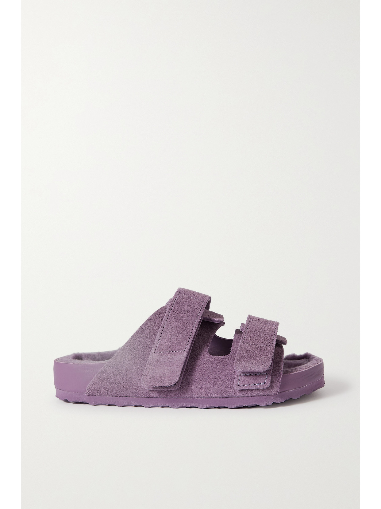 Shop Birkenstock 1774 + Tekla Uji Shearling-lined Suede Sandals In Purple