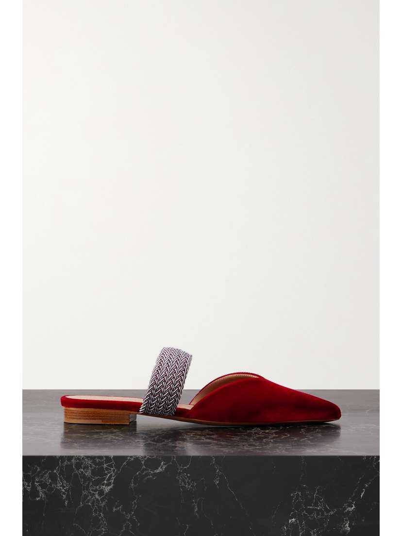 Malone Souliers Maisie Cord-trimmed Velvet Point-toe Flats